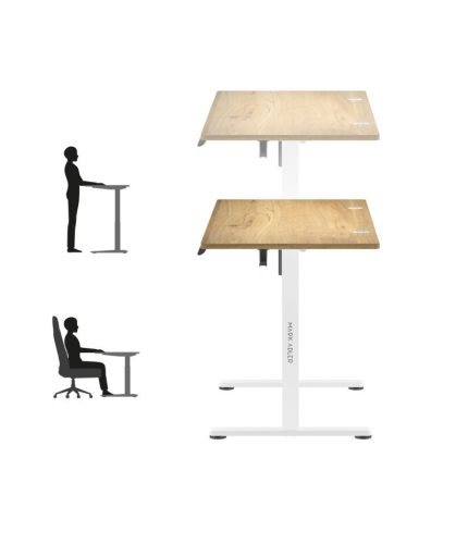 Mark Adler Leader 7.0 craftt Ergonomický stôl s nastaviteľnou výškou, s elektrickým nastavovaním výšky, počítačový stôl s pamäťovou funkciou a LCD displejom, biela/drevo
