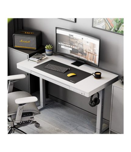 Mark Adler Leader 8.2 white Prémiový Ergonomický stôl výškovo nastaviteľný stôl s elektrickým nastavením výšky, počítačový stôl biely