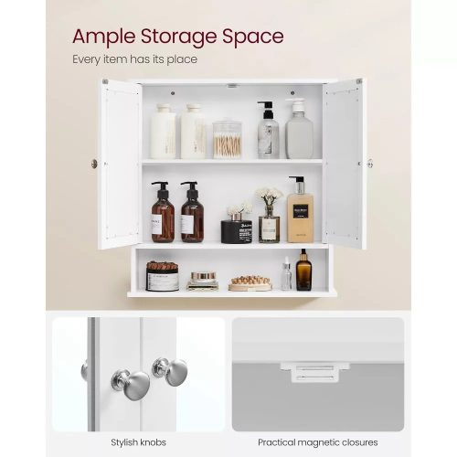 Vasagle Nástenná zrkadlová kúpeľňová skrinka, 56x13x58cm biela