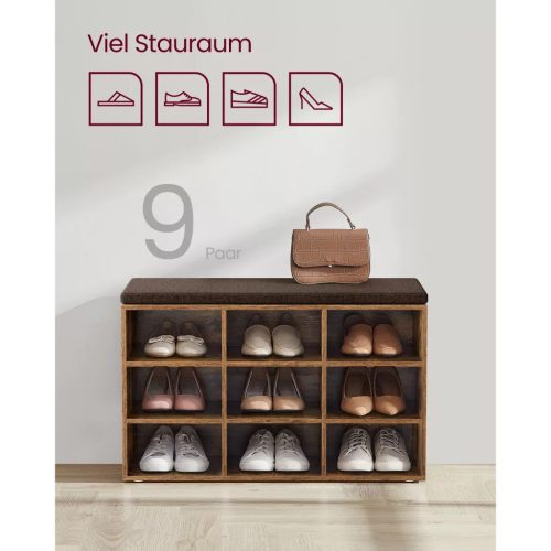 Lavica na topánky s polstrovaným sedadlom, rustikálna hnedá 78x30x48cm