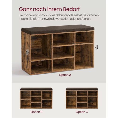 Lavica na topánky s polstrovaným sedadlom, rustikálna hnedá 78x30x48cm