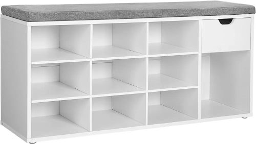 Vasagle Lavica na topánky s polstrovaným sedadlom, biela 104x30x48cm