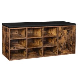   Lavica na topánky s 9 priehradkami a skrinkou, rustikálna hnedá 110x30x48cm