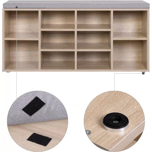 Vasagle Lavica na topánky s 10 priehradkami, prírodná 104x30x48cm