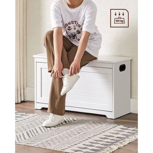 Lavica na topánky, s výklopným úložným priestorom, biela 80x30x46cm