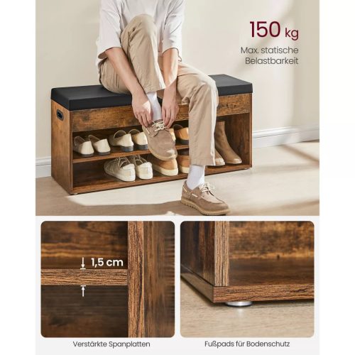 Lavica na topánky s polstrovaným sedadlom, skladacia, rustikálna hnedá 100x30x44cm