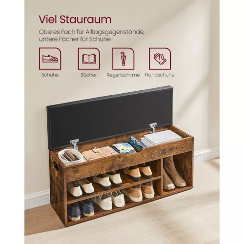 Lavica na topánky s polstrovaným sedadlom, skladacia, rustikálna hnedá 100x30x44cm