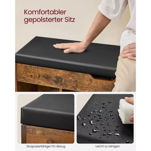 Lavica na topánky s polstrovaným sedadlom, skladacia, rustikálna hnedá 100x30x44cm