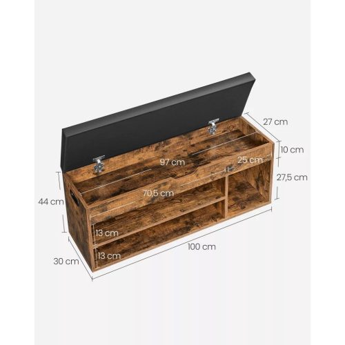 Lavica na topánky s polstrovaným sedadlom, skladacia, rustikálna hnedá 100x30x44cm