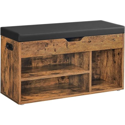 Vasagle Lavica na topánky s polstrovaným sedadlom, rustikálna hnedá 80x44x30cm