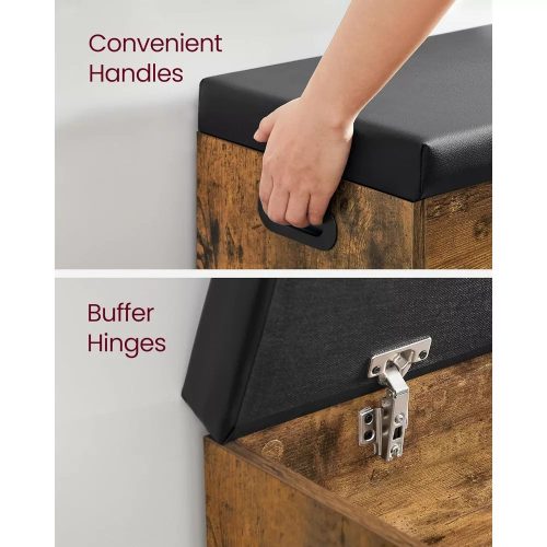 Vasagle Lavica na topánky s polstrovaným sedadlom, rustikálna hnedá 80x44x30cm