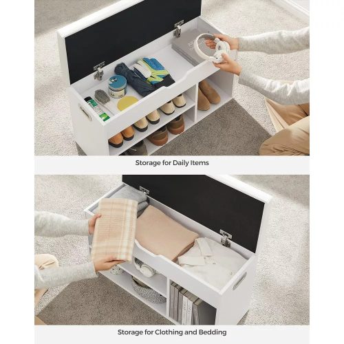 Vasagle Lavica na topánky s polstrovaným sedadlom, biela 80x44x30cm