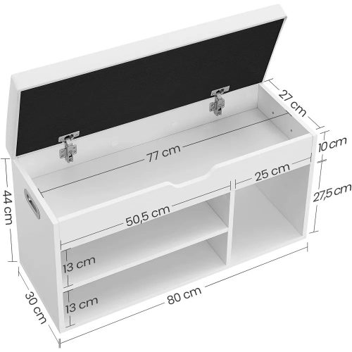 Vasagle Lavica na topánky s polstrovaným sedadlom, biela 80x44x30cm