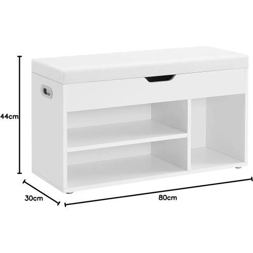 Vasagle Lavica na topánky s polstrovaným sedadlom, biela 80x44x30cm