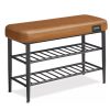 Lavica na topánky ECHO, 2-poschodová, poťah z umelej kože, hnedá, 30x80x50cm