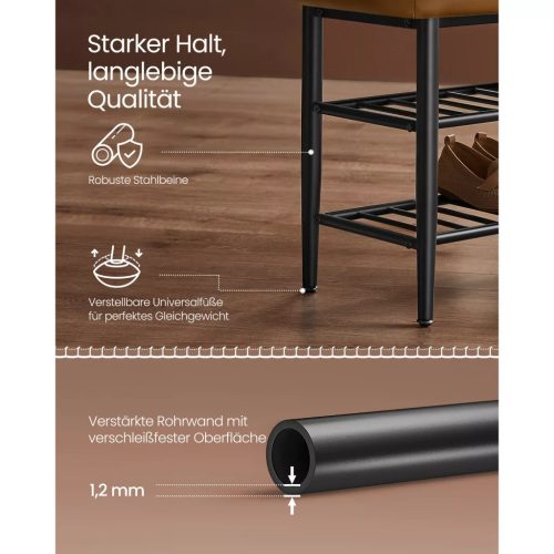 Lavica na topánky ECHO, 2-poschodová, poťah z umelej kože, hnedá, 30x80x50cm