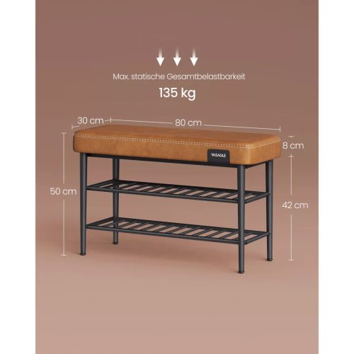 Lavica na topánky ECHO, 2-poschodová, poťah z umelej kože, hnedá, 30x80x50cm