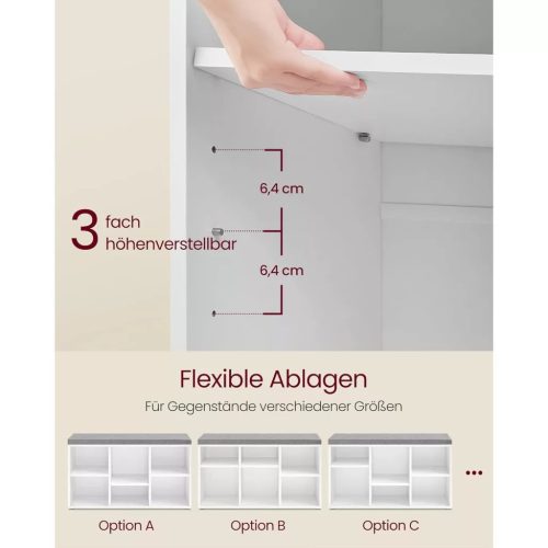 Lavica na topánky, 6 priehradiek, organizér na topánky, 3 látkové úložné boxy, oblačne biela, holubie sivá