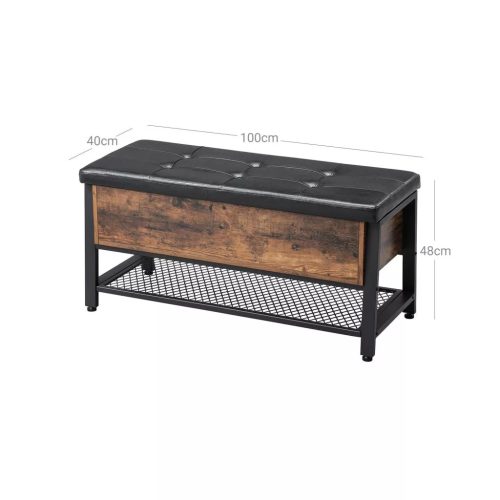 Lavica na topánky s polstrovaným sedadlom, rustikálna hnedá 100x40x47cm