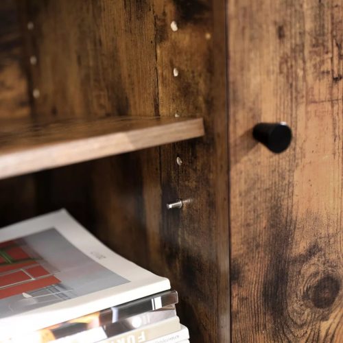 Komoda s doskou z tvrdeného skla, otvorenými policami a dvoma dvierkami, rustikálna hnedá 100x35x80cm