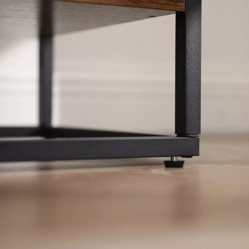 Komoda s doskou z tvrdeného skla, otvorenými policami a dvoma dvierkami, rustikálna hnedá 100x35x80cm