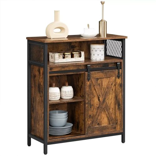 Vasagle Komoda s posuvnými dverami a otvorenými policami, rustikálna hnedá.