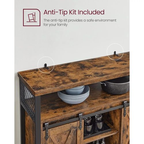 Vasagle Komoda s posuvnými dverami a otvorenými policami, rustikálna hnedá.