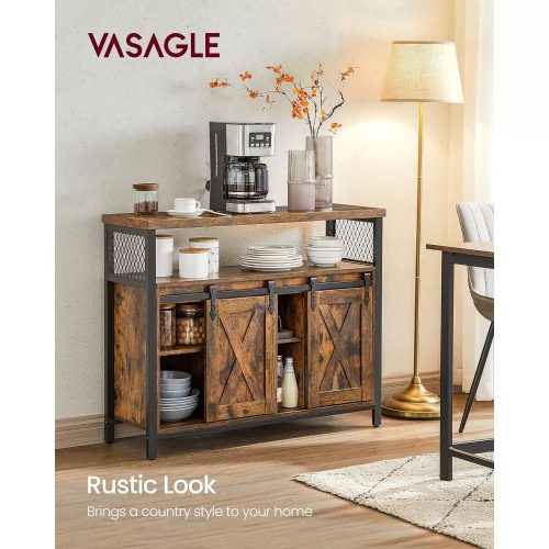 Vasagle Komoda s posuvnými dverami a otvorenými policami, rustikálna hnedá.