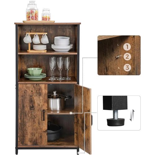 Vasagle Úložná skrinka s dvomi dvierkami a otvorenými policami, rustikálna hnedá.