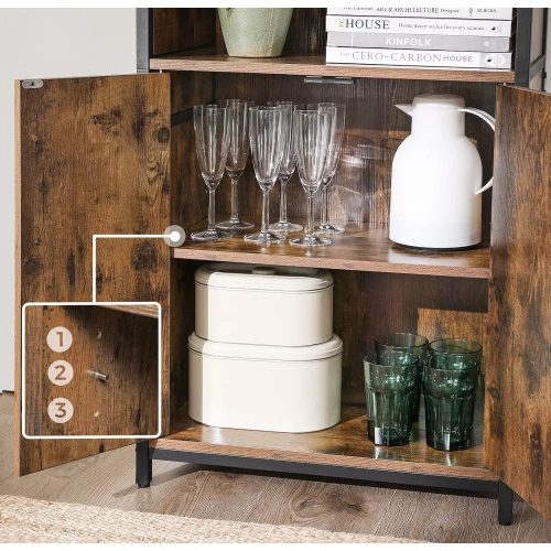 Vasagle Úložná skrinka s dvomi dvierkami a otvorenými policami, rustikálna hnedá.