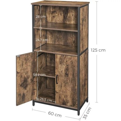 Vasagle Úložná skrinka s dvomi dvierkami a otvorenými policami, rustikálna hnedá.