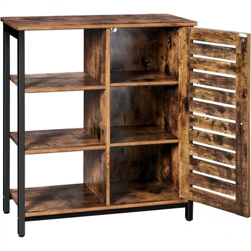 Vasagle Úložná skrinka s dvierkami a otvorenými policami, rustikálna hnedá.