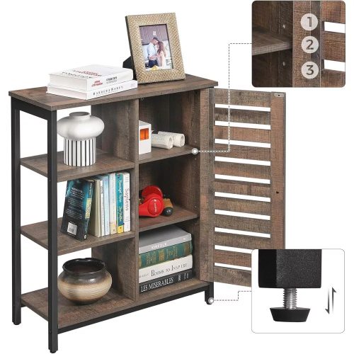 Vasagle Úložná skrinka s dvierkami a otvorenými policami, rustikálna hnedá.