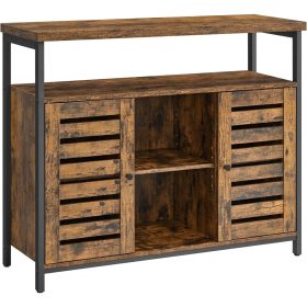   Vasagle Komoda s dvomi dvierkami a otvorenými policami, rustikálna hnedá.