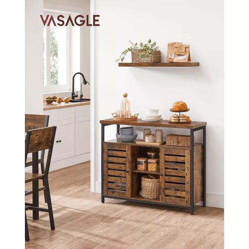 Vasagle Komoda s dvomi dvierkami a otvorenými policami, rustikálna hnedá.