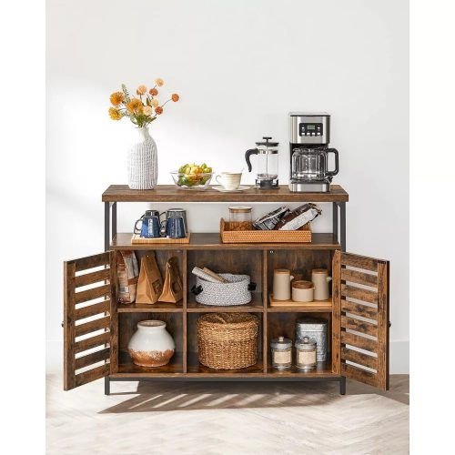 Vasagle Komoda s dvomi dvierkami a otvorenými policami, rustikálna hnedá.