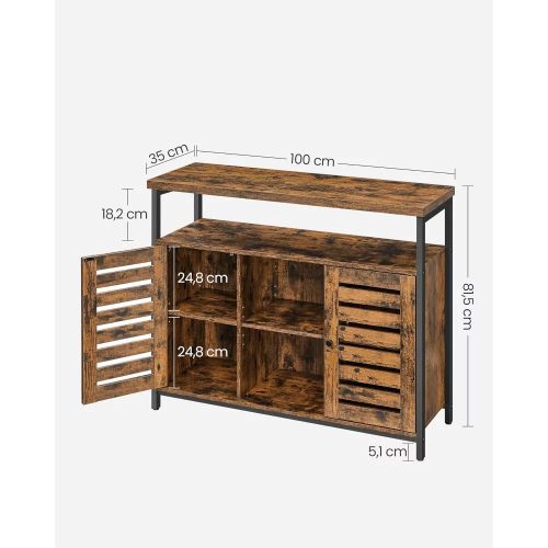 Vasagle Komoda s dvomi dvierkami a otvorenými policami, rustikálna hnedá.