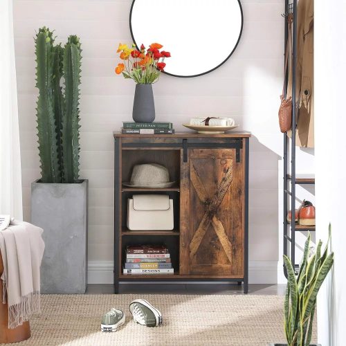 Vasagle Komoda s posuvnými dverami, úložná skrinka, rustikálna hnedá.