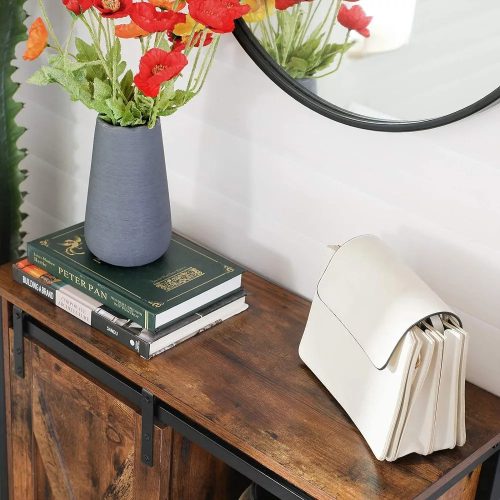 Vasagle Komoda s posuvnými dverami, úložná skrinka, rustikálna hnedá.