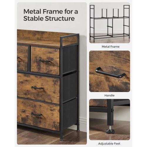 Songmics Úložná skriňa so siedmimi zásuvkami, šatníková skriňa, rustikálna hnedá.