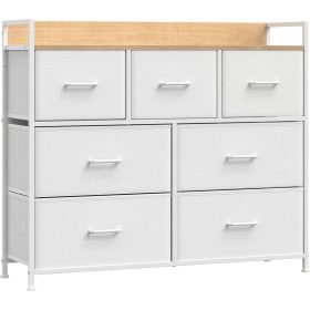   Songmics Úložná skrinka so siedmimi zásuvkami, šatníková skriňa, prírodná a biela.