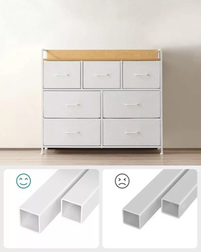 Songmics Úložná skrinka so siedmimi zásuvkami, šatníková skriňa, prírodná a biela.