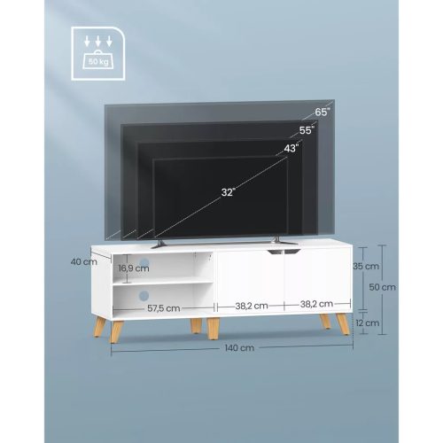 TV skrinka, 2 dvierka, s policami, biela 140x40x45cm