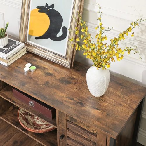 TV skrinka s policami a dvoma dvierkami, rustikálna hnedá 110x40x50cm