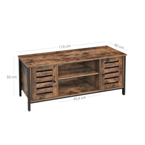 TV skrinka s policami a dvoma dvierkami, rustikálna hnedá 110x40x50cm