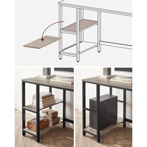 Kancelársky počítačový stôl Vasagle LWD47MB, sivý s policami.