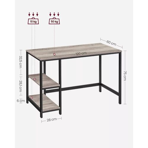 Kancelársky počítačový stôl Vasagle LWD47MB, sivý s policami.