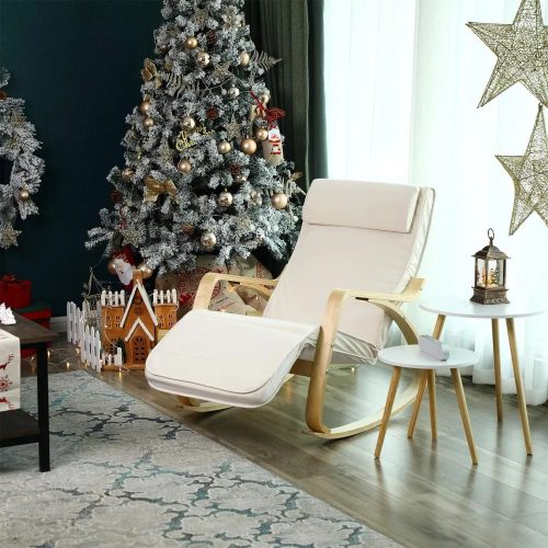 Songmics Hojdacie kreslo, kreslo z brezového dreva, béžová.