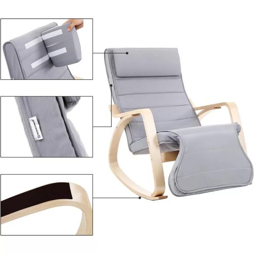 Songmics Hojdacie kreslo, kreslo kreslo z brezového dreva, svetlo šedá