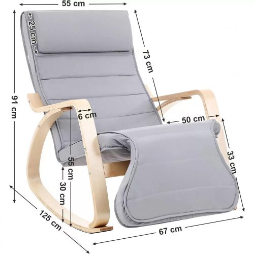 Songmics Hojdacie kreslo, kreslo kreslo z brezového dreva, svetlo šedá